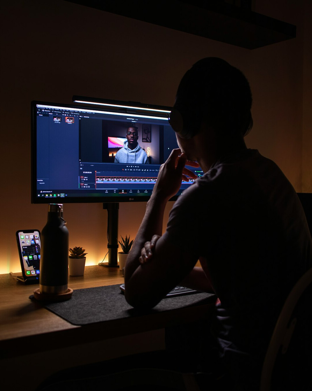 video editor working late