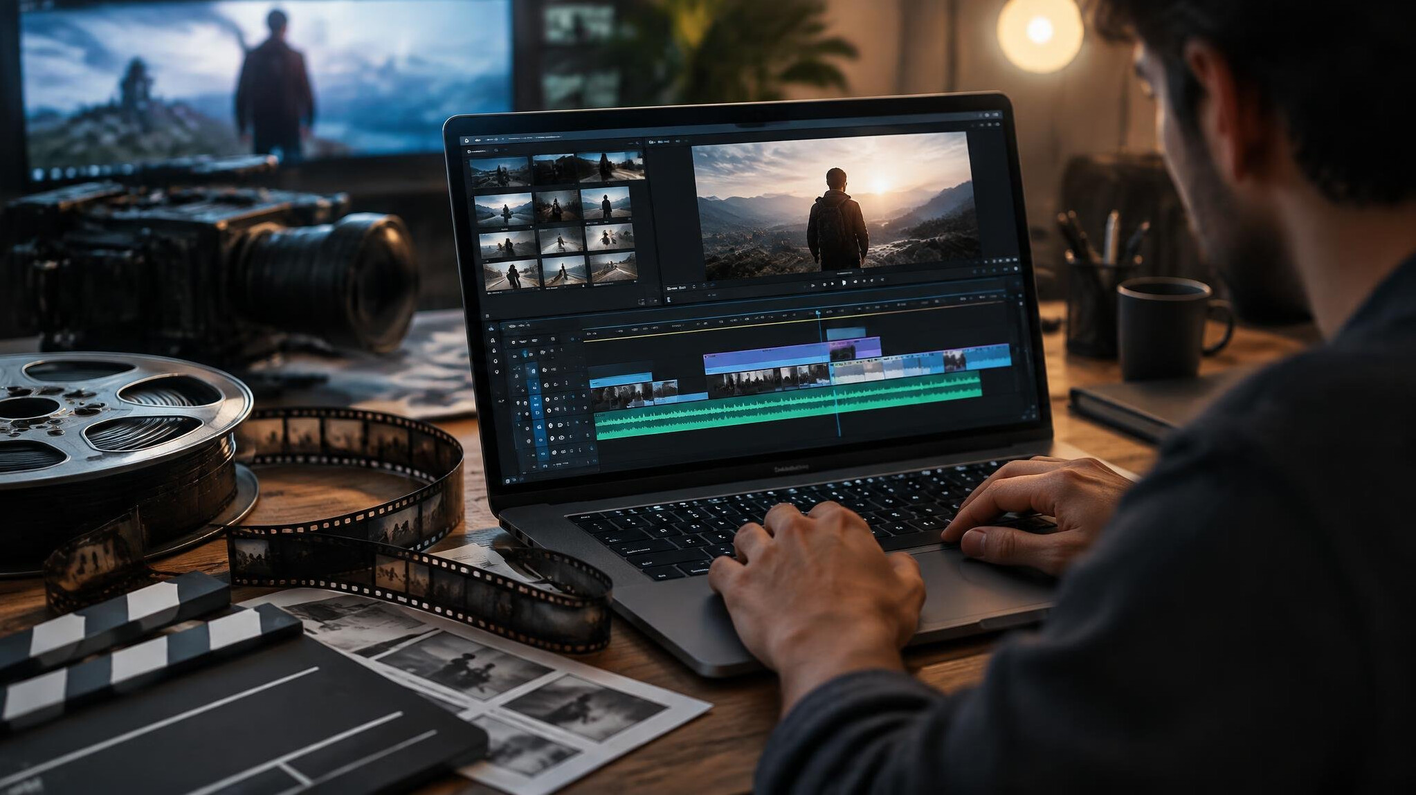 video editing timeline on screen