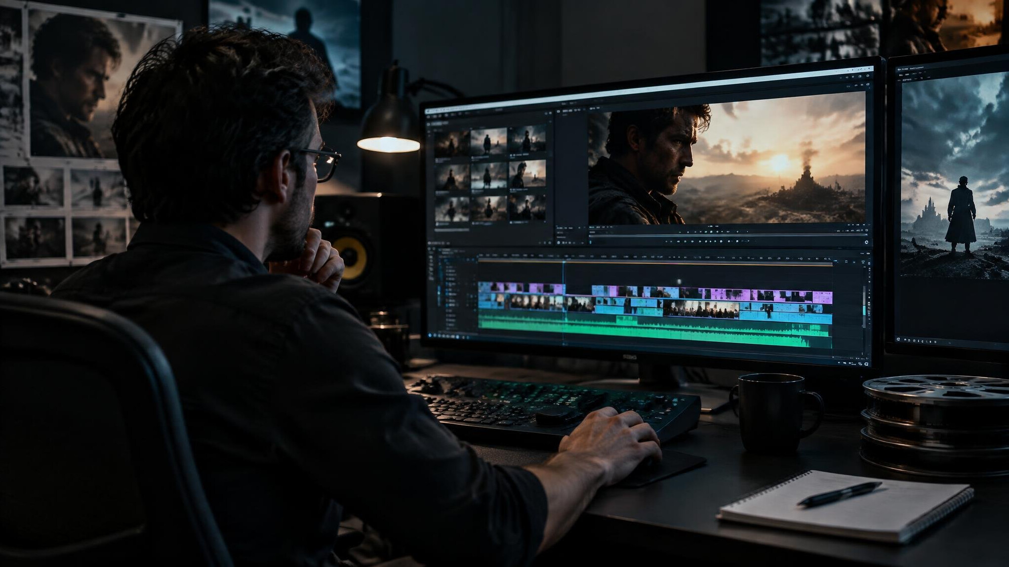 professional video editor cutting film