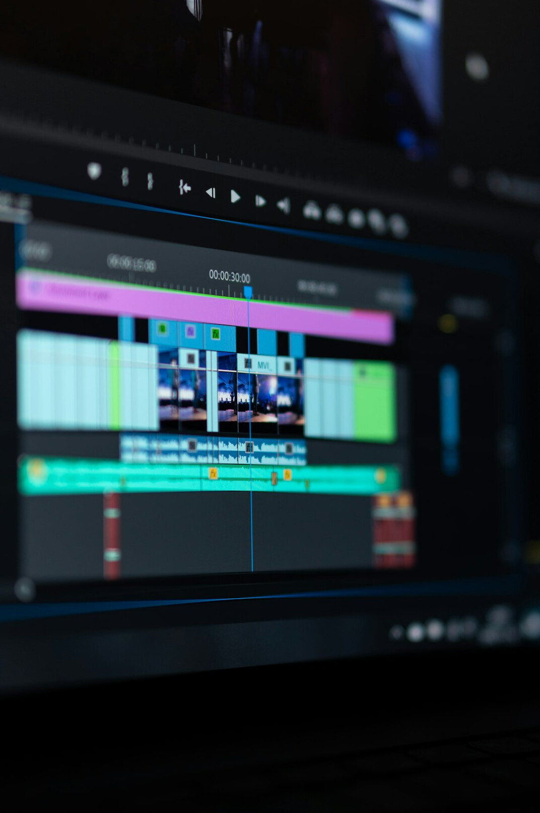cinematic video cut on monitor
