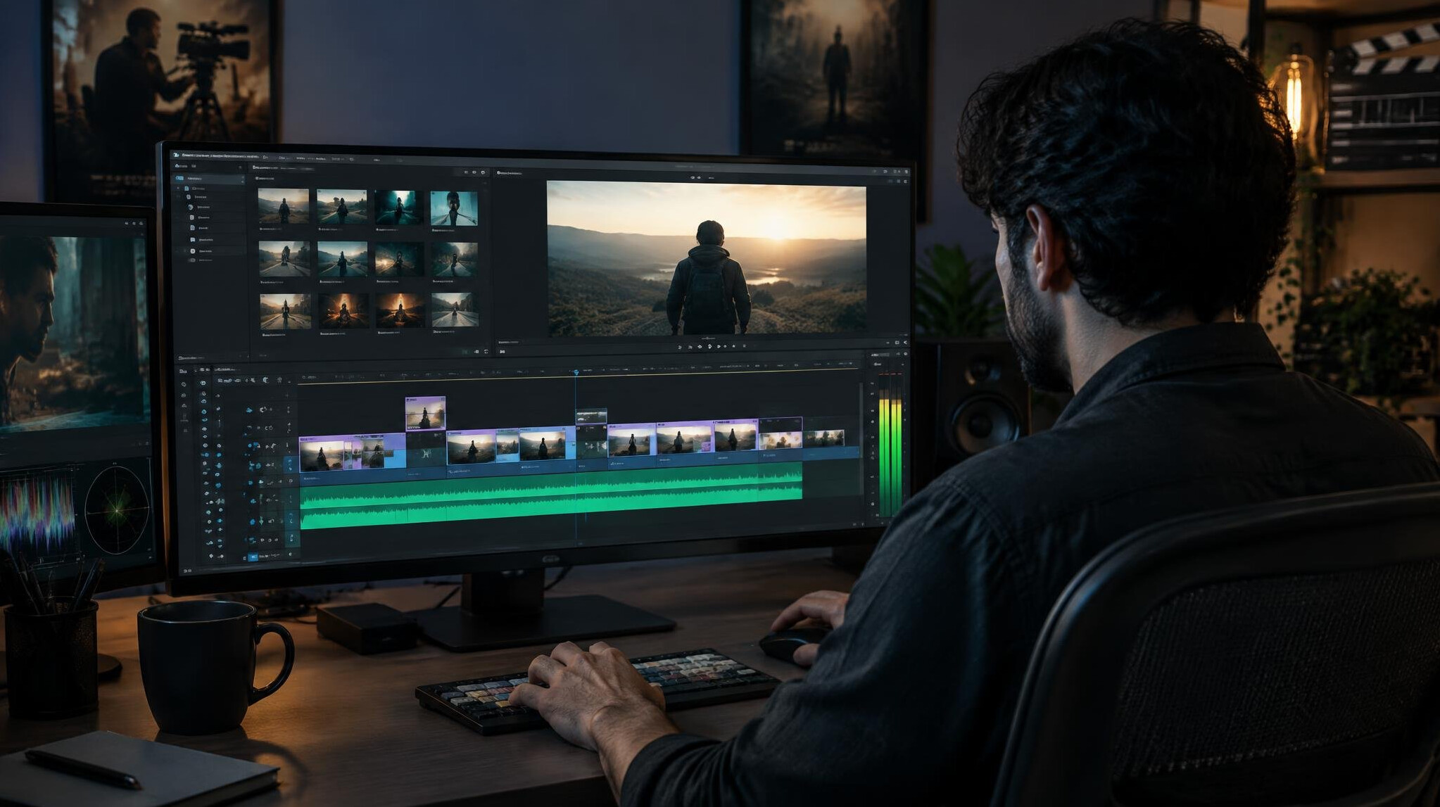 film editor working on timeline