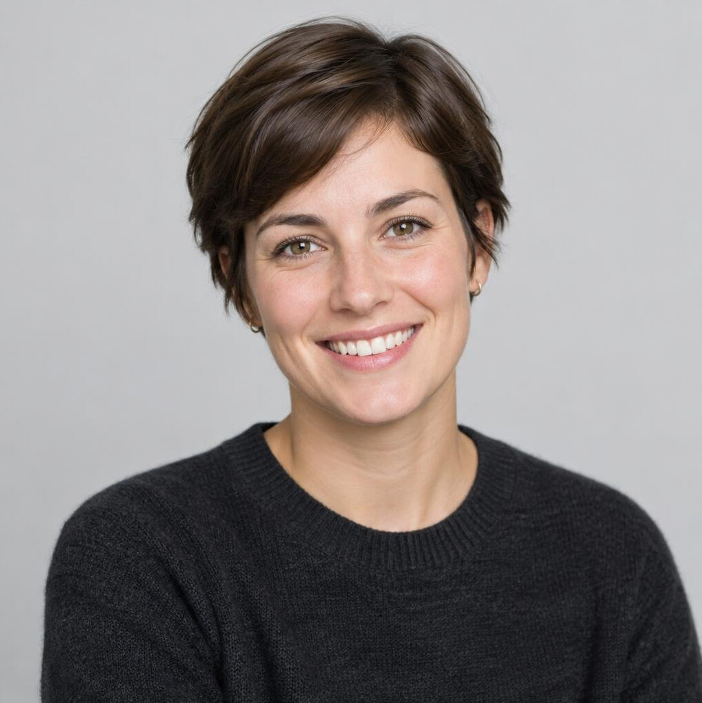 Portrait of a young Swiss woman with short brown hair smiling